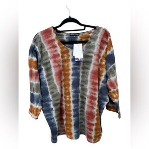 ✨ NWT Kim & Cami Multicolor Dolman Drop 3/4 Sleeve Pullover Top size 1x